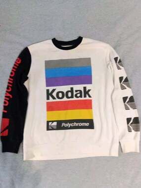 Vintage Kodak Polychrome Graphic Crewneck Sweatshirt Long Sleeve White Black